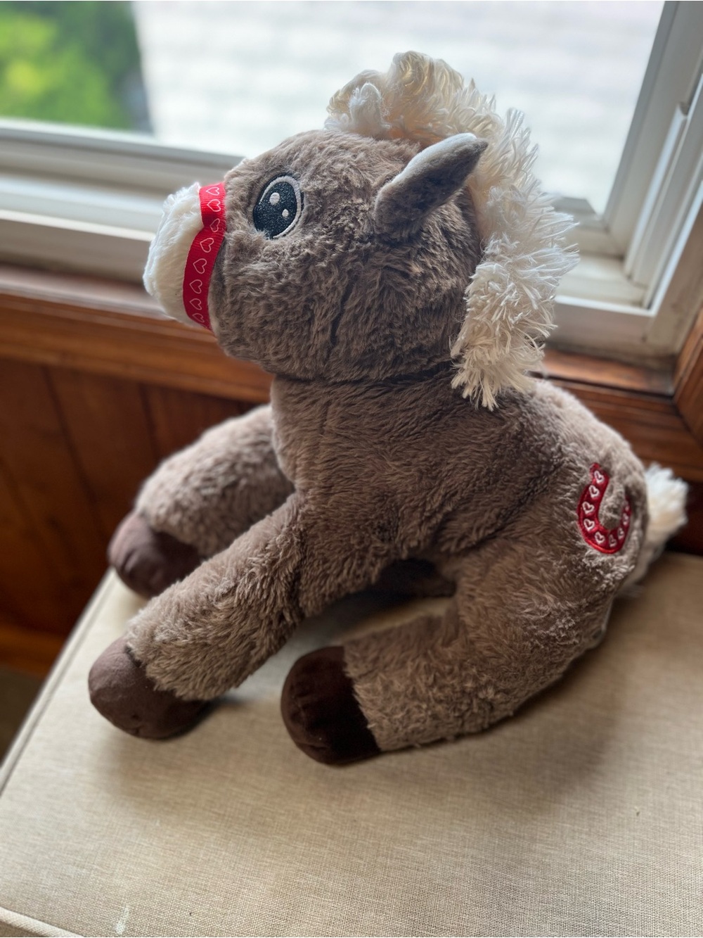 Source Unknown Brown Plush Horse with Red Heart Band